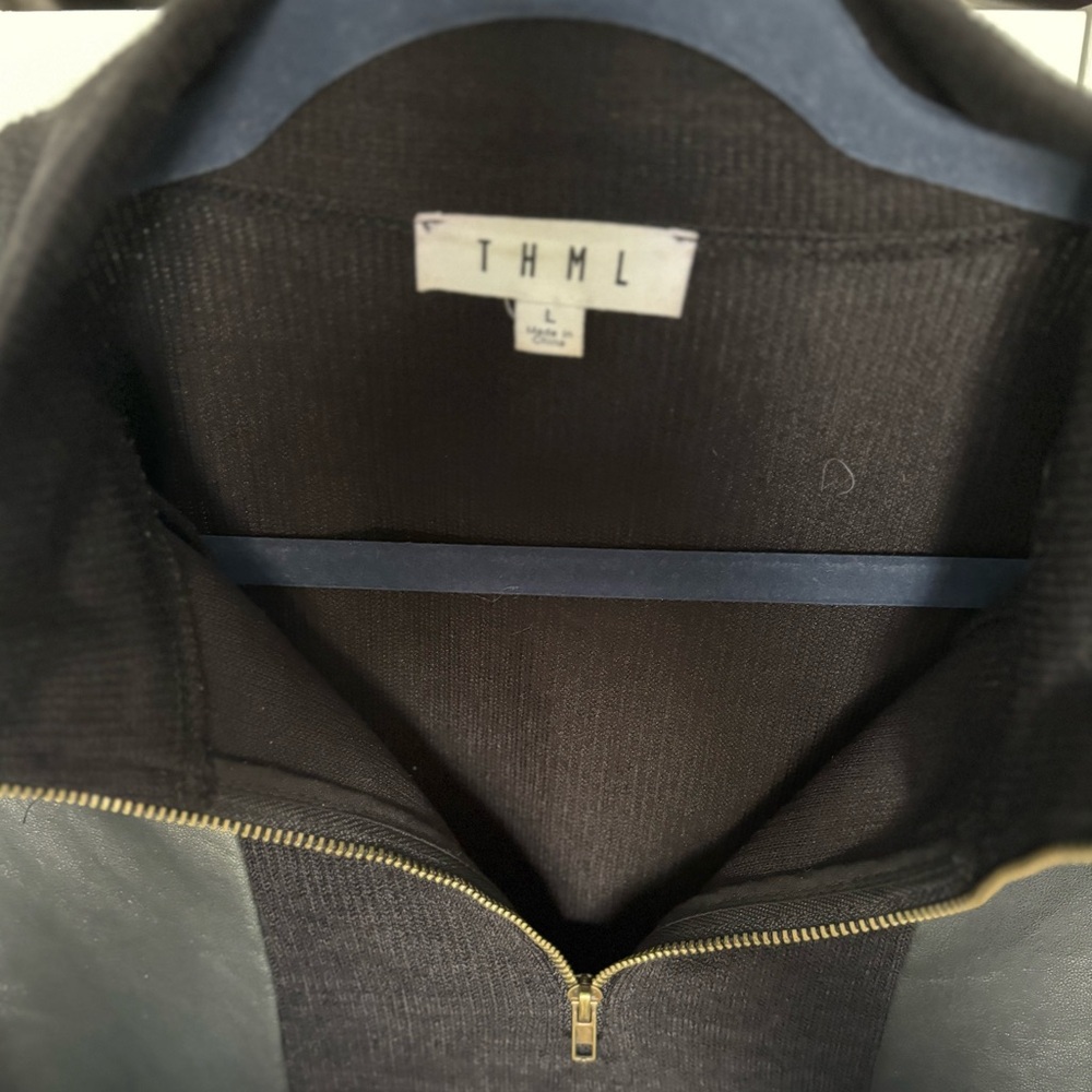 THML Black Half-Zip Sweater with Leather Accents - Picture 2 of 3
